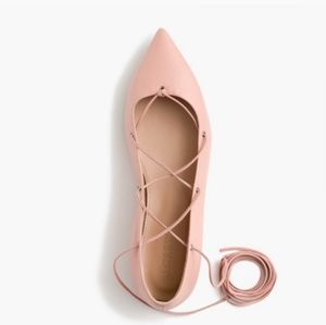 J. Crew Pointy Toe Pink Leather Lace-Up Ankle Wrap Ballet Flats Sz 9